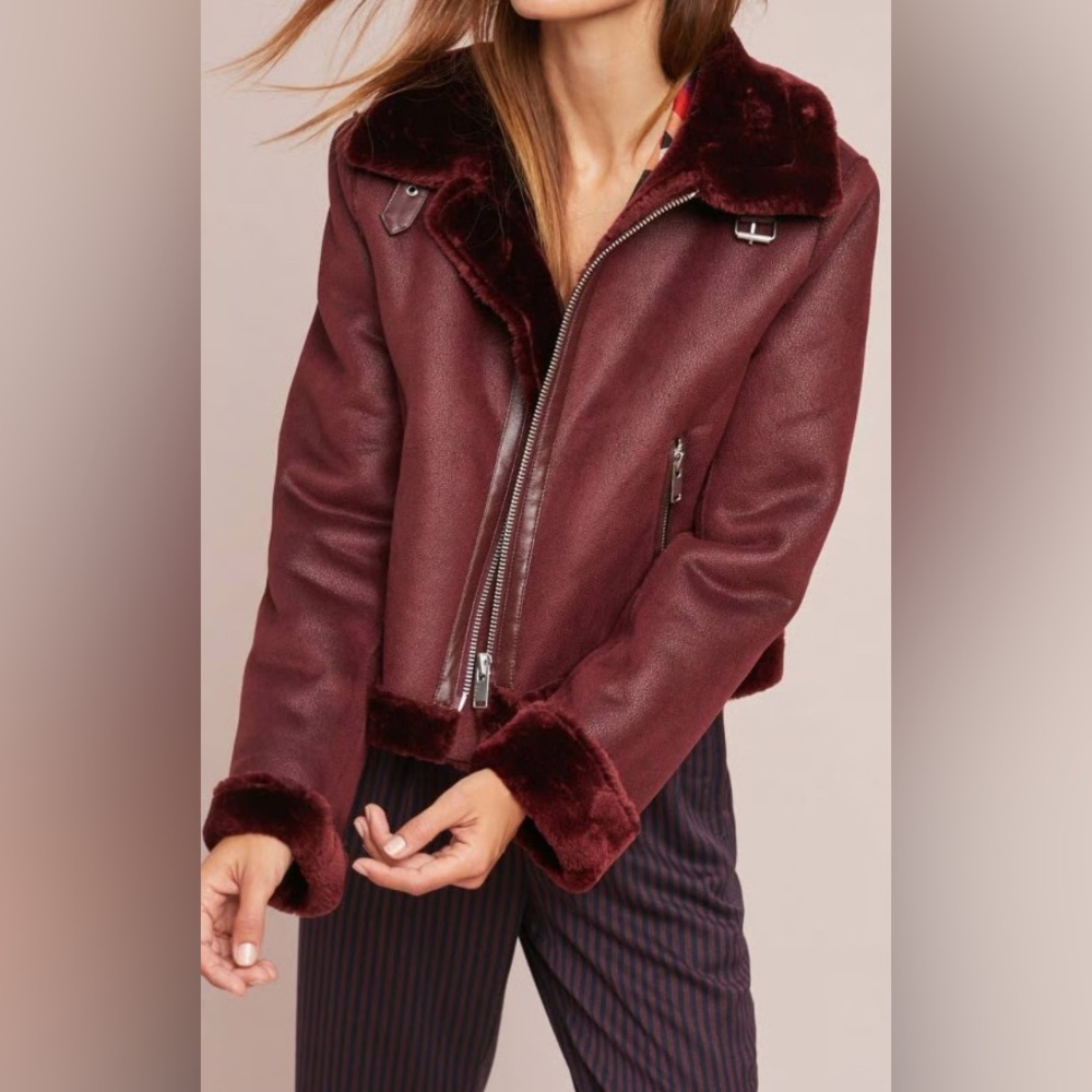 Anthropologie Ett Twa burgandy moto jacket. Large - Picture 2 of 8
